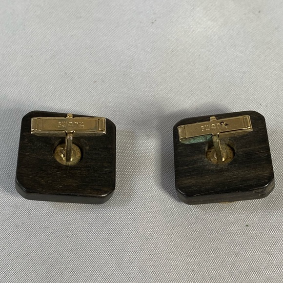 Vintage Swank wood and Goldtone cuff links - Picture 7 of 7